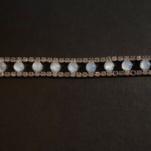 Vintage 50s 1950s 60s rhinestone blue moonstone Silver Bracelet sparkly sparkle